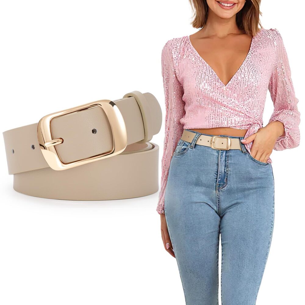 5887 Fashion Womens Leather Belt, Soft Waist Belt With Gold Pin Buckle